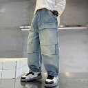 デニムパンツ 男の子 キッズ ジュニア ジーンズ 長ズボン 春秋 ライトブルー カジュアル 通学 普段使い 柔らか素材 おしゃれ トレンド ウエストゴム ミッドライズ 綿混