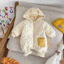 ロンパース 女の子 ベビー 0-2歳 冬 中綿入り 裏起毛 厚手 ファスナー 前開き 長袖 韓国風 キャラクター 立体モチーフ うさぎ くま ぞう 花柄 刺繍 ポリエステル かわいい カバーオール