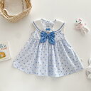 ワンピース 女の子 キッズ ガールズ 春夏 ハート柄 セーラーカラー キャラクタープリント ノースリーブ 綿素材 肌に優しい 韓国風 プリンセスライン 通園 普段着 かわいい スカイブルー
