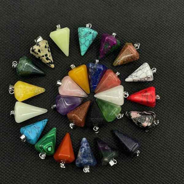 ネックレス 天然石 六角カット 円錐形 パワーストーン ローズクォーツ アメジスト クリスタル ペンダント ペンデュラム アクセサリー 多種類(x2)