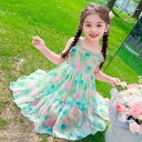 ワンピース キッズ 女の子 夏 薄手 シフォン キャミソールワンピース チューリップ柄 プリンセスドレス 無地 綿混素材 柔らかい肌触り カジュアル お出かけ フォーマル ガールズ ベビー 子供用