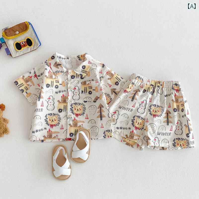キッズ 男の子 夏物 韓国子供服 キャラクター イラスト 半袖 シャツ ショートパンツ 2点セット セットアップ コットン素材 ソフトな肌触り おしゃれ 通園 通学 普段着