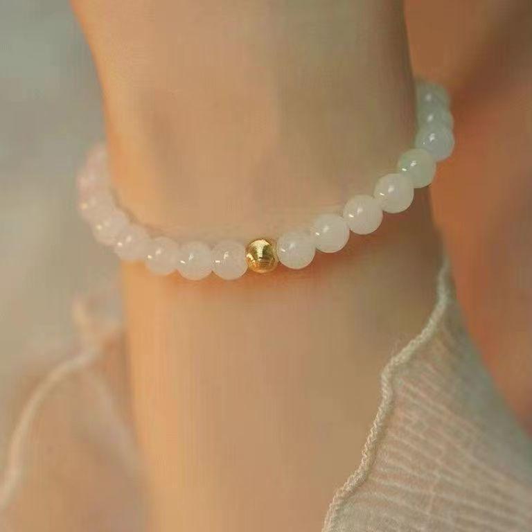 ブレスレット レディース 開運 運気上昇 和田白玉風 大粒 ゴールドビーズ シンプルデザイン ガラス製 電気メッキ加工