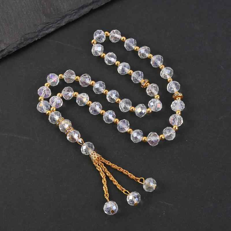 念珠 イスラム メンズ レディース 透明ガラス 多面カット 10mm玉 33玉 祈祷用 お守り ハンドメイド 数珠 ブレスレット(x2)