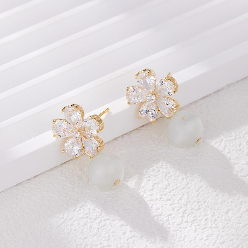 ピアス レディース S925 シルバーポスト 金属アレルギー対応 ライトラグジュアリー 高級感 グリーンメノウ キャッツアイ フラワー 花モチーフ おしゃれ シンプル スタッド ドロップタイプ 通勤 オフィス 春夏