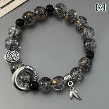 ブレスレット 氷裂模様 クリスタルガラス ビーズ ハンドメイド ユニークデザイン 高級感 おしゃれ ファッション小物 プレゼント ギフト