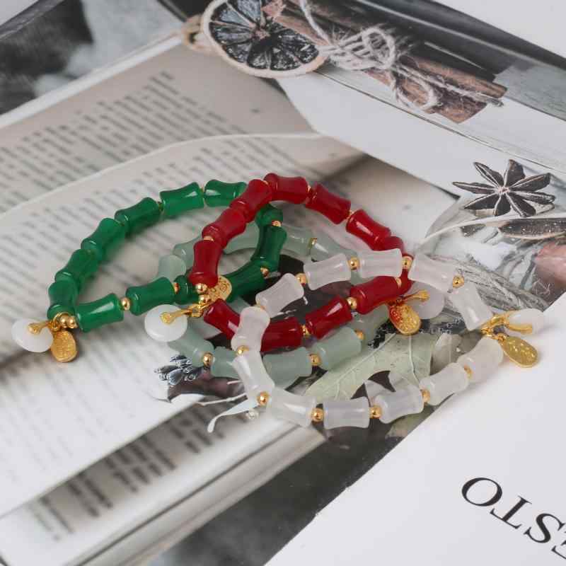 ブレスレット 男女兼用 ユニセックス 琉璃ガラス 竹節モチーフ 開運 金運アップ 幸運 成長 縁起物 モダンチャイニーズ カジュアルスタイル ハンドメイド 手作...