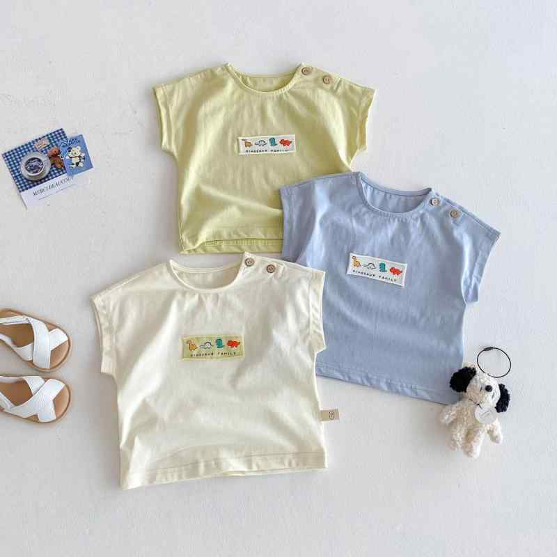 Tシャツ キッズ 男の子 肩ボタン ノースリーブ アップリケ ワッペン キャラクター柄 韓国風 おしゃれ ..