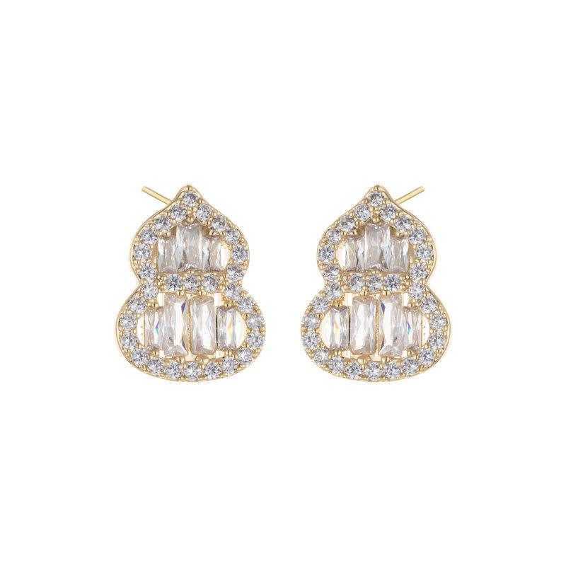 ピアス レディース 煌めく 高見え 高級感 瓢箪モチーフ 銅製 マイクロパヴェ 上品 デイリー 通勤用 オフィス オールシーズン対応 かわいい