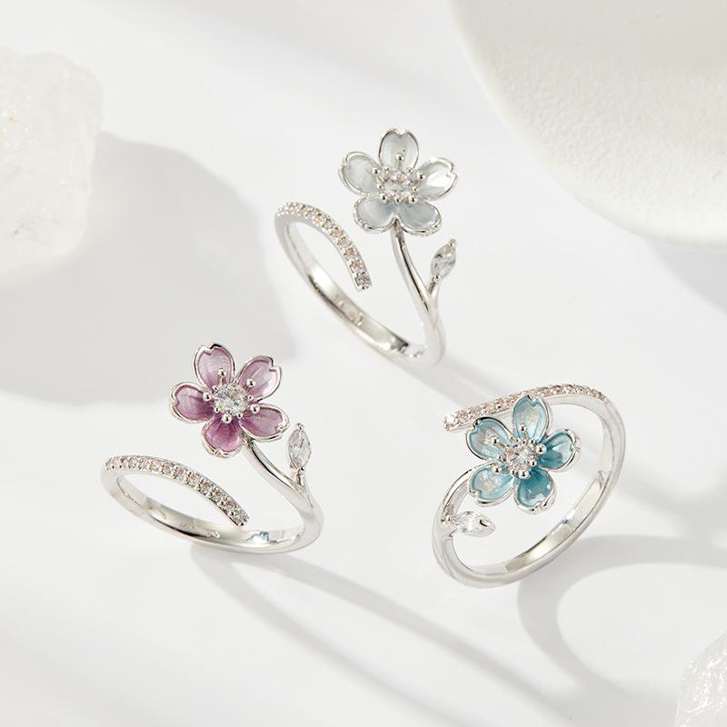 Other - 指輪 レディース 調節可能 サイズフリー 桜 エナメル 花柄 銅製 人差し指リング 森ガール系 オリジナルデザイン かわいい 上品 デイリーユース 普段使い
