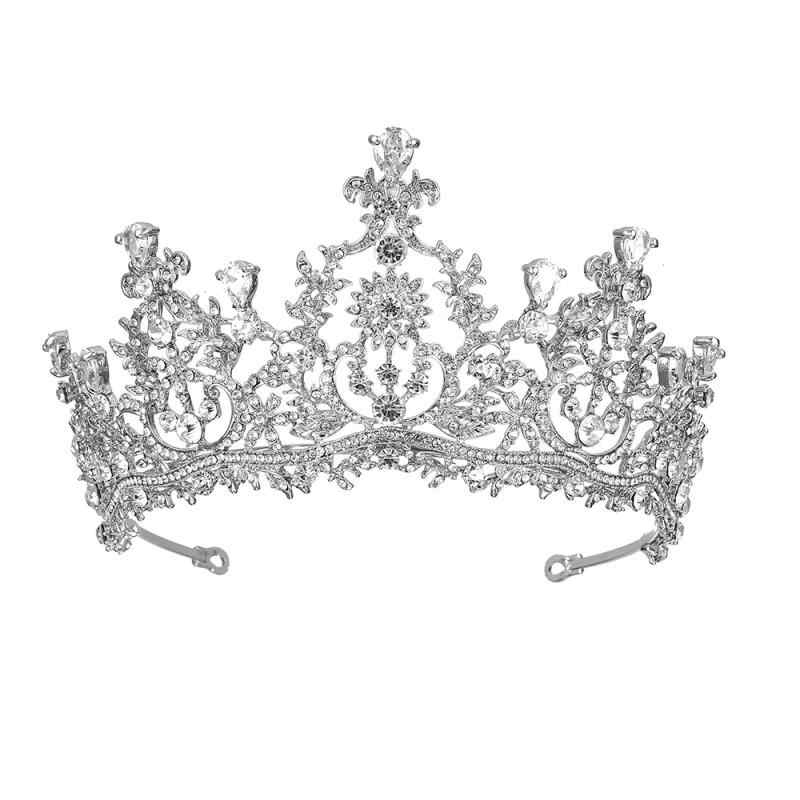 ヘッドドレス レディース 王冠 クラウン ティアラ ジルコニア 花嫁 プリンセス クイーン 結婚式 誕生日 欧米風 合金製 電気メッキ加工 アクセサリー(x2)