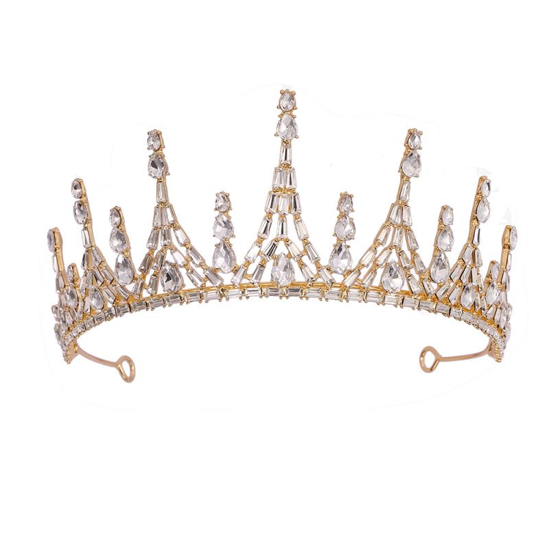 ヘッドドレス レディース 花嫁 ウェディング ブライダル プリンセス バロック ゴールド ティアラ クラウン シンプル エレガント 上品 華やか 豪華 ジルコニア 電気メッキ加工 ヘアアクセサリー(x2)