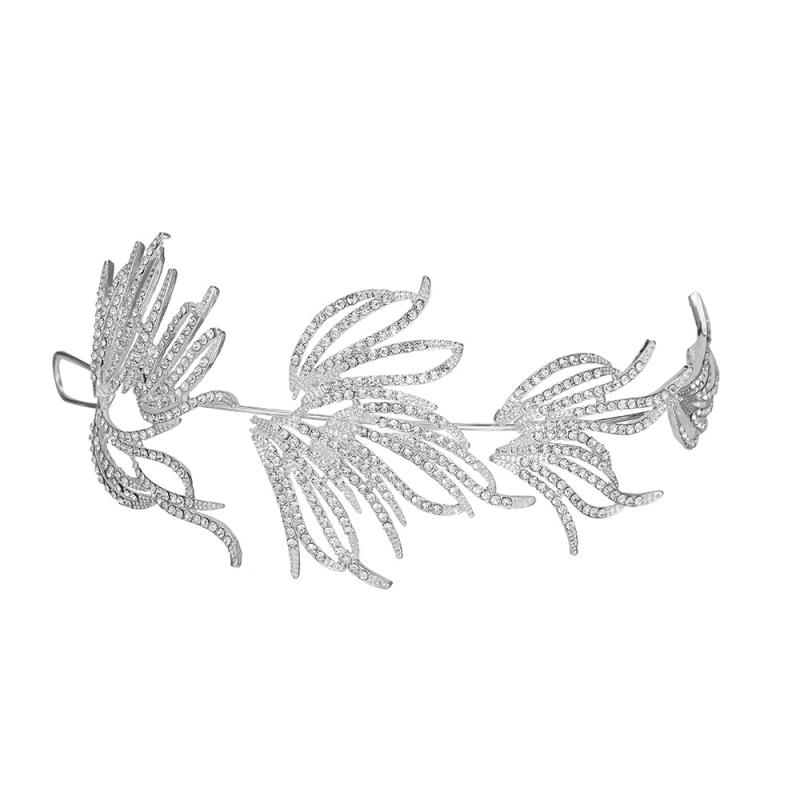 ティアラ ヘッドドレス レディース ブライダル 結婚式 ウェディング 花嫁 髪飾り アップヘア 額飾り 韓国風 リーフ 柔軟な ジルコニア 合金 電気メッキ加工...