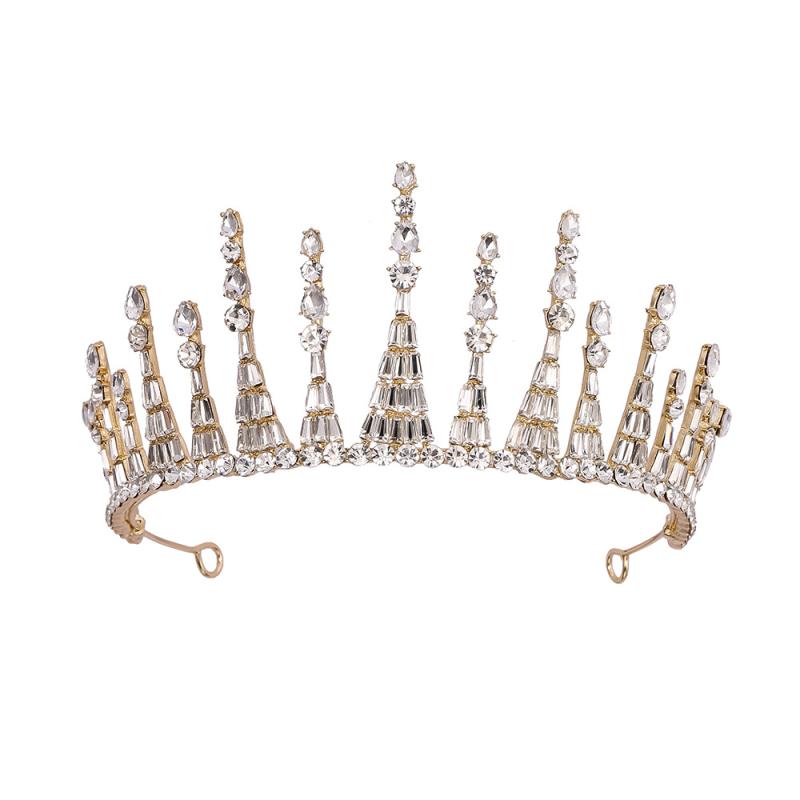 ヘアアクセサリー 花嫁 レディース 欧米風 ゴールド バロック クラウン ティアラ ウェディング 結婚式 エレガント 華やか プリンセス シンプル 合金製 ジル...