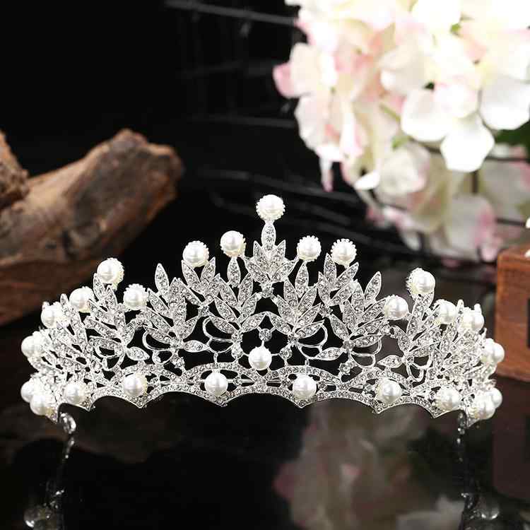 ヘアアクセサリー レディース 輝くパール ティアラ 韓国風 ラインストーン 花嫁 ウェディング 結婚式 ブライダル 誕生日 宴会 パーティー 合金製 電気メッキ...