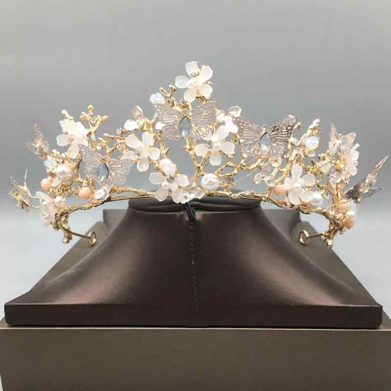 ティアラ レディース キッズ 蝶々 ゴールド 華やか プリンセス ブライダル ウェディング 結婚式 披露宴 発表会 誕生日 パーティー ヘッドドレス ヘアアクセサリー 合金製 電気メッキ加工