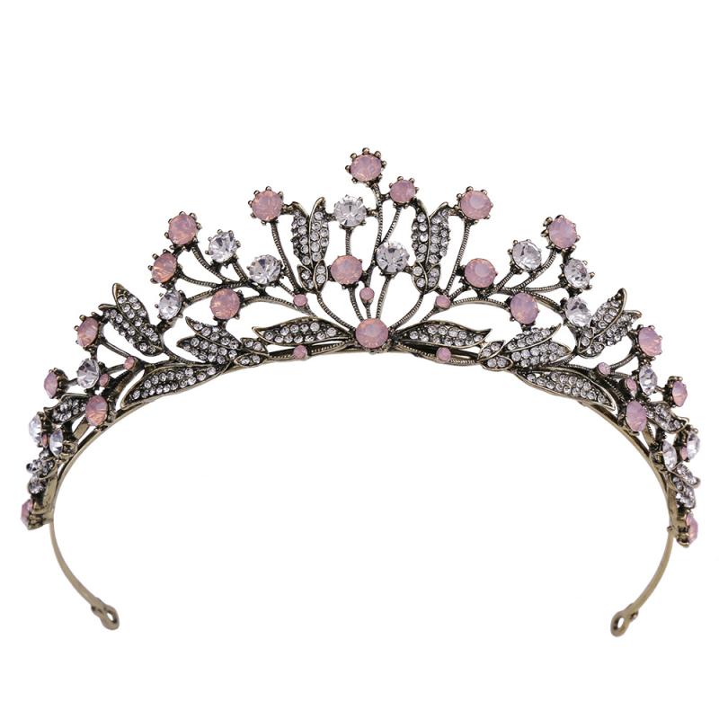 ヘアアクセサリー レディース 欧米風 レトロ ウェディング ティアラ ヘッドドレス リーフ型 ラインストーン クリスタル 花嫁 結婚式 髪飾り アンティークゴールド 合金製