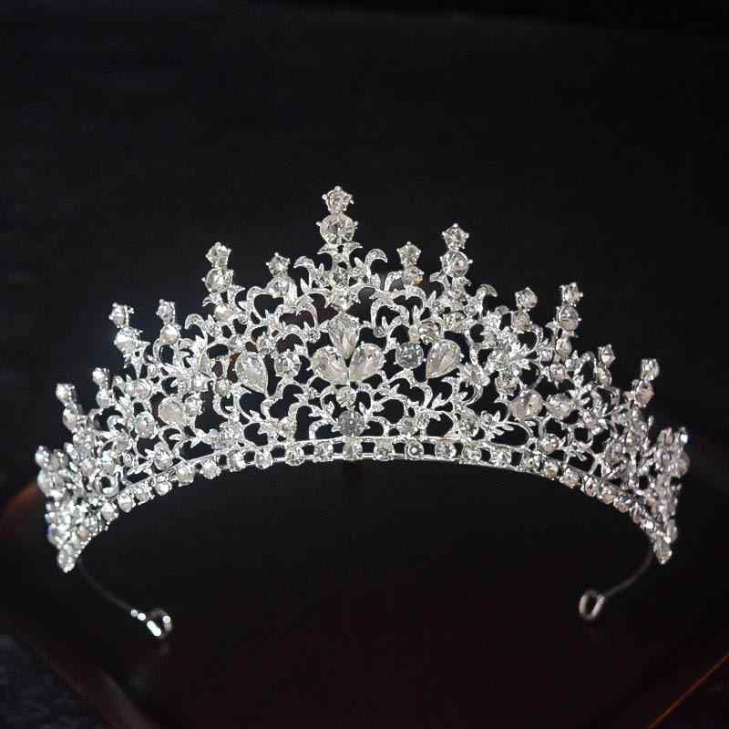 ティアラ レディース ラインストーン バロック調 フラワーモチーフ クラウン 合金製 電気メッキ加工 ウェディング 結婚式 誕生日 成人式 プリンセス ヨーロピアン ホワイト(x2)