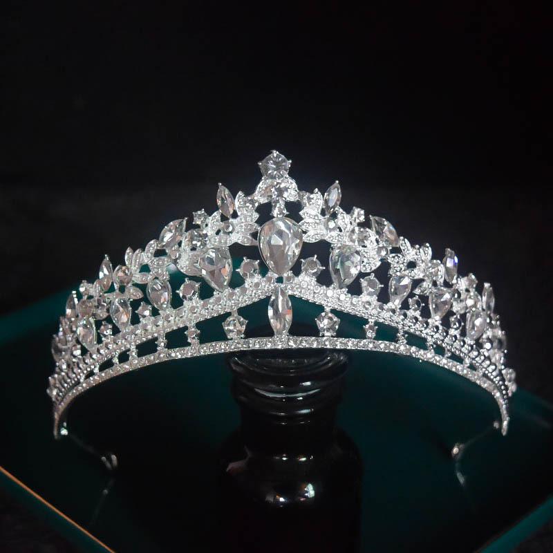 ヘッドドレス レディース 高級感 ティアドロップ型 クラウン キラキラ輝く エレガント プリンセス ウェディング 誕生日 記念写真 パーティ フォーマル ラインストーン ガラス製 合金製 電気メッキ加工(x2)