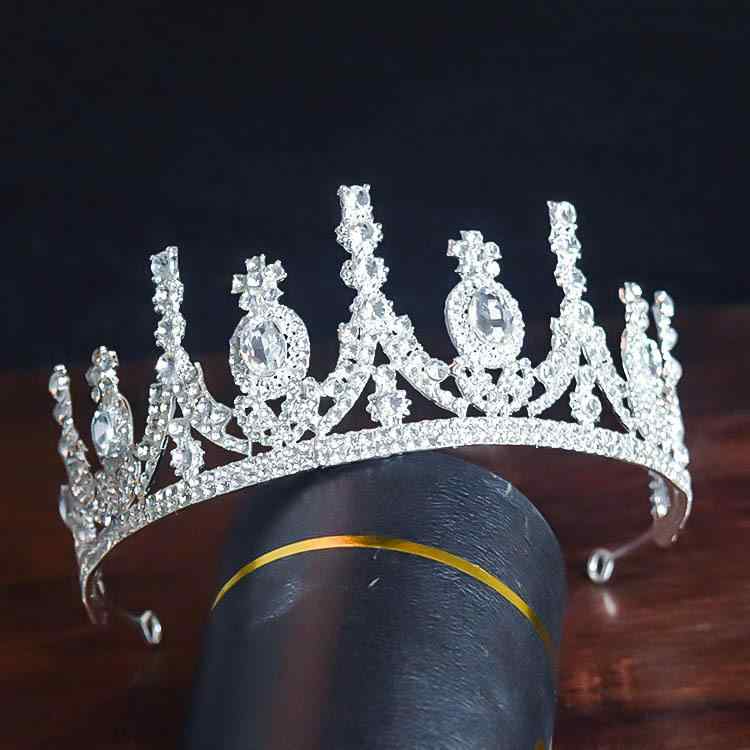 ヘッドドレス レディース 韓国風 ブライダル プリンセス ラインストーン ガラス ティアラ クラウン ウェディング 結婚式 花嫁 ヘアアクセサリー 合金製 シルバー 葉モチーフ(x2)