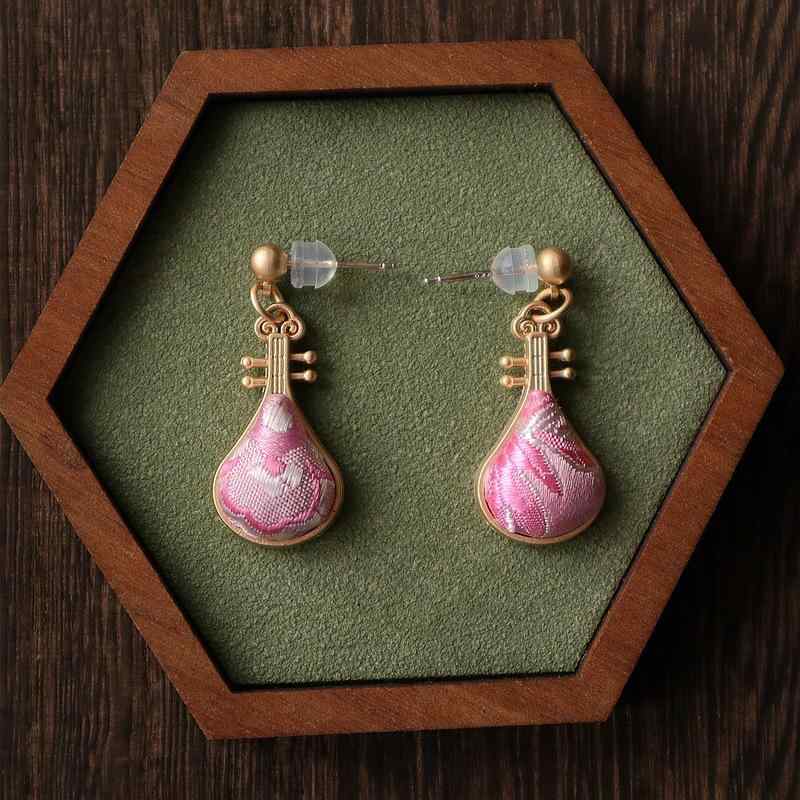 ピアス イヤリング レディース 925シルバー 手作り 琵琶モチーフ 宋錦織り 中国風デザイン シンプル エ..