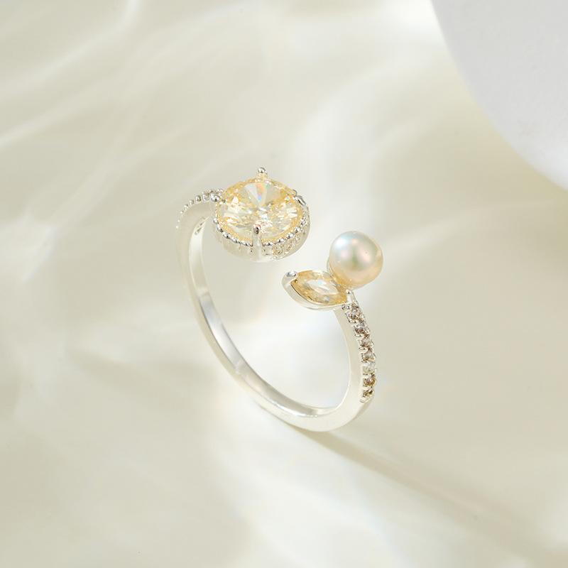 指輪 レディース 銅製 微鑲ジルコニア マーメイドテールデザイン 淡水パール 開口リング サイズ調整可能 おしゃれ カジュアル エレガント 通勤 オフィス 普段使い 人差し指 オールシーズン対応(x2)