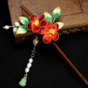 髪飾り 伝統工芸 シルク ベルベット 桃の花 飾り細工 タッセル かんざし レトロ チャイナドレス 漢服 和装 浴衣 成人式 卒業式 結婚式 パーティー イベント(x5)