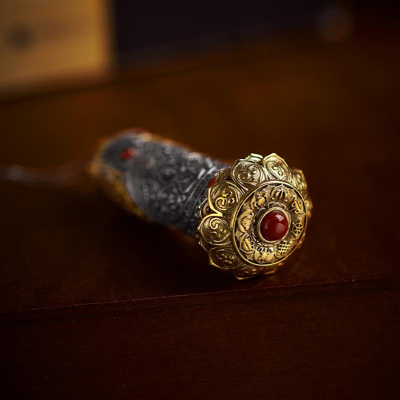 ネックレス s925シルバー 六字真言 観音蓮座 開閉式 ガウボックス収納 レトロ 民族風 エスニック ペン..