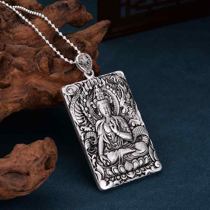 ネックレス 観音菩薩 弥勒仏 仏像 般若心経 シルバー ペンダント レトロ 個性的 お守り 厄除け 開運 龍 鳳凰 ユニセックス メンズ レディース