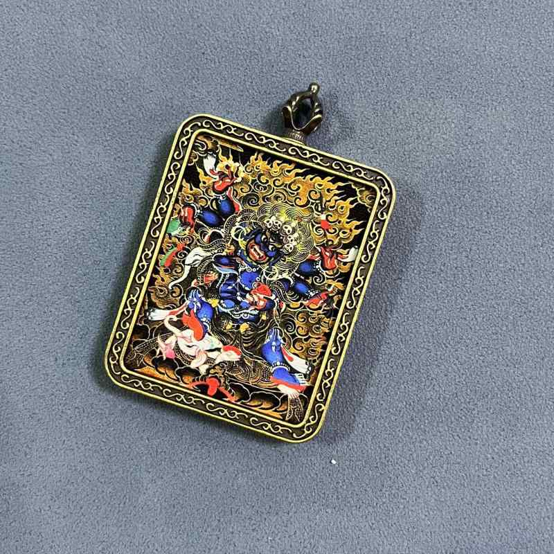 ネックレス 大黒天 チベット仏教 タンカ 仏像 複製画 ペンダント お守り 開運 金運 魔除け 厄除け 電気メッキ加工 合金製 寺院 記念品 アクセサリー