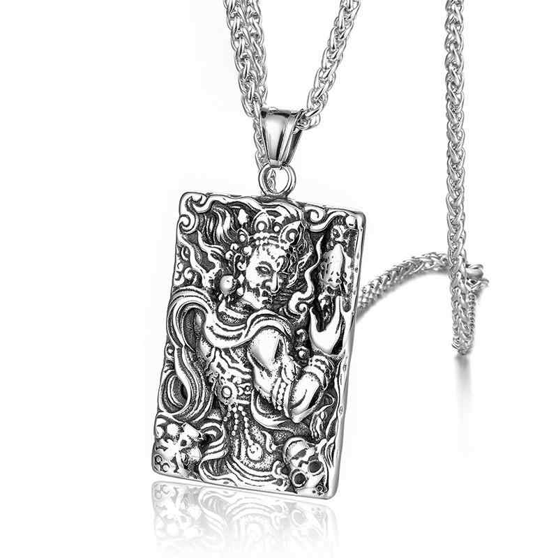 ネックレス メンズ ステンレス鋼 チタン鋼製 関羽 プレート ペンダント 欧米風 レトロ ファッション ストリート ヒップホップ カジュアル スタイル(x2)