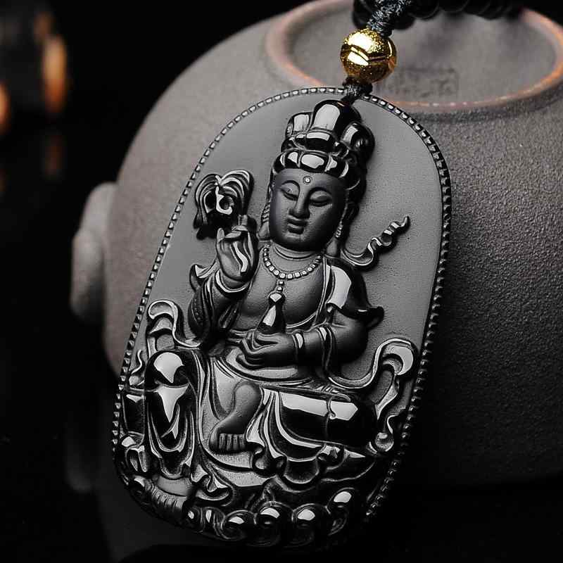 ネックレス メンズ レディース 天然黒曜石 観音菩薩 ペンダント パワーストーン 開運 お守り 厄除け 本命仏 縁起物 プレゼント