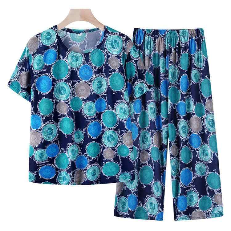 セットアップ レディース ミセス シニア 夏 半袖 Tシャツ 九分丈パンツ 2点セット おしゃれ カジュアル ゆったり 薄手 体型カバー ラウンドネック 花柄