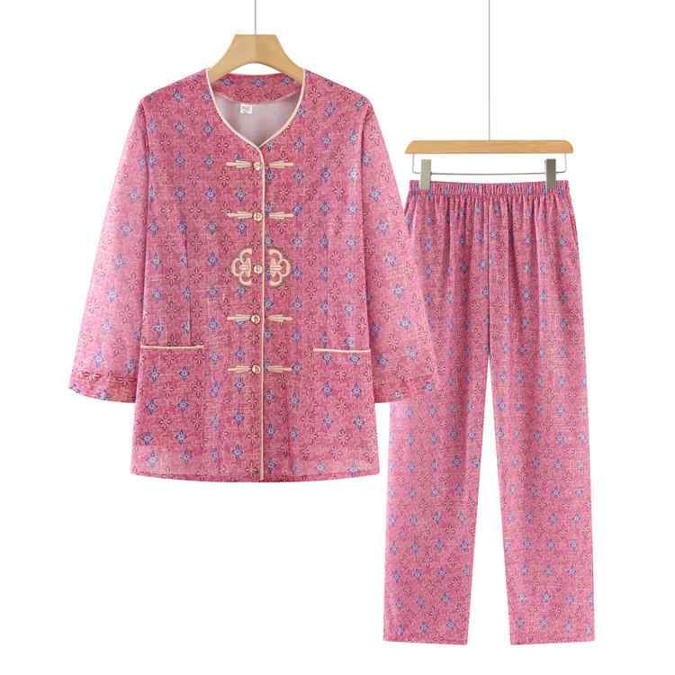 セットアップ レディース シニア 接触冷感 薄手 高齢者 母 長袖 花柄 ゆったり 体型カバー カーディガン 9分丈パンツ 上下 2点セット 春夏 涼しい