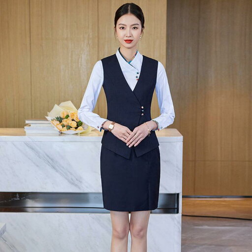 ビジネススーツ レディース 立ち襟 ベスト スカート セットアップ ホテル フロント 受付 制服 オフィス ユニフォーム スリムフィット 上品 定番 ポリエステル オールシーズン 通勤 フォーマル(x2) ビジネススーツ レディース 立ち襟 ベスト スカート セットアップ ホテル フロント 受付 制服 オフィス ユニフォーム スリムフィット 上品 定番 ポリエステル オールシーズン 通勤 フォーマル(x2)