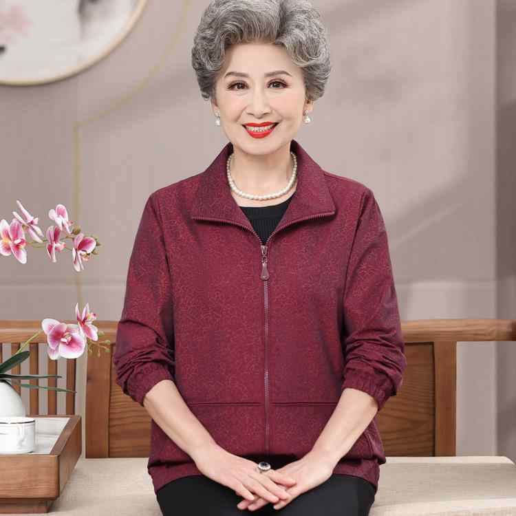 ジャケット レディース シニア ミセス 春秋 薄手 ショート丈 ゆったり ウインドブレーカー 花柄 ポケット付き ポリエステル ワインレッド パープル アウター ブルゾン