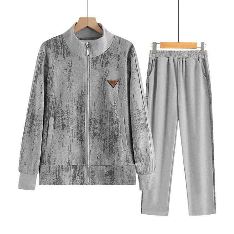 カジュアル セットアップ レディース ミセス 中高齢 春秋 スポーツウェア 薄手 ゆったり 着痩せ 体型カバー ジャケット パンツ ツーピース 花柄 グレー カーキ