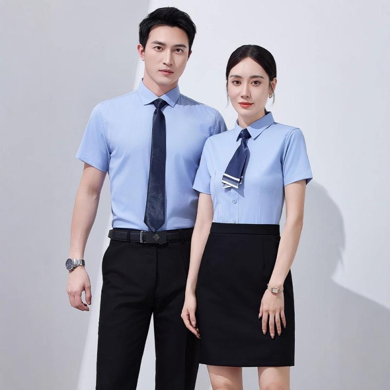 シャツ 男女兼用 形態安定 ノーアイロン オフィス ビジネス 制服 ユニフォーム 作業服 白 半袖 長袖 春..