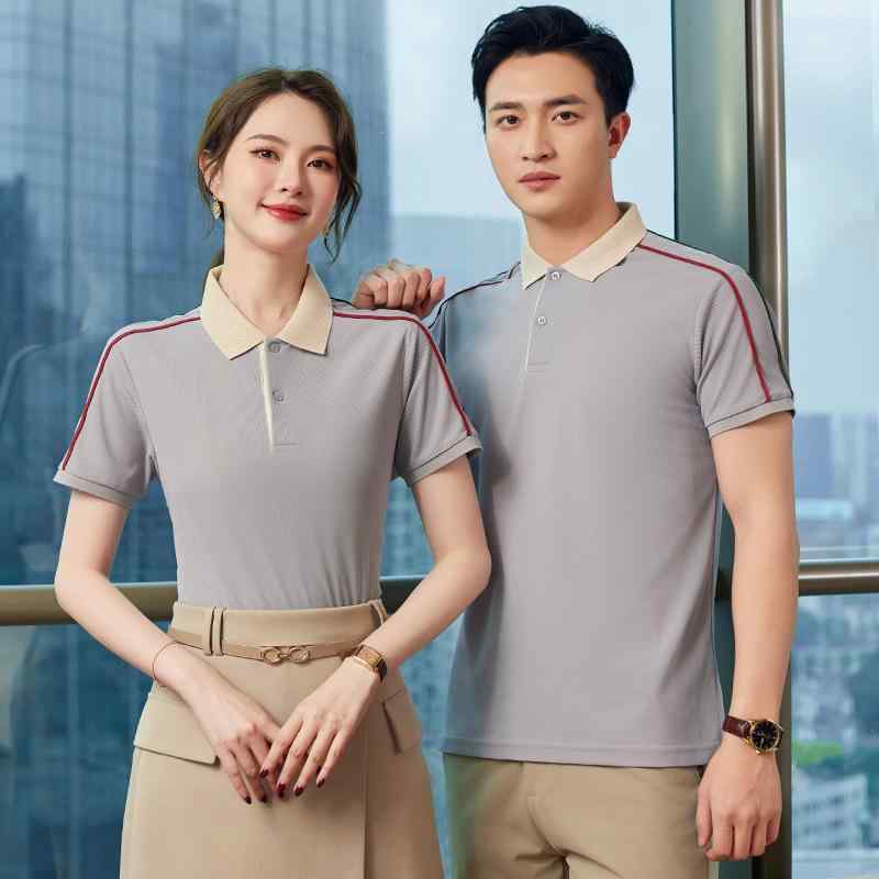 ポロシャツ 男女兼用 ノーアイロン ビジネス 通勤 半袖 襟付き サービス業 ホテル 飲食店 制服 ロゴ刺..