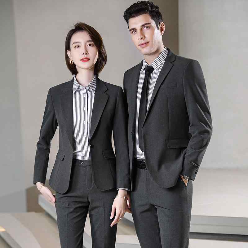 スーツ 男女兼用 伸縮性 高級感 ビジネス オフィス 通勤 フォーマル 制服 セットアップ ジャケット パンツ レギュラーフィット ライトグレー ダークグレー(...