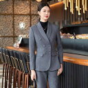 セットアップ レディース ダブルブレスト スーツ ジャケット ロングパンツ オフィス OL 美容師 事務服 ビジネス 通勤 秋冬 グレー 長袖 エレガント 上品 ポリエステル ストレッチ(x2)