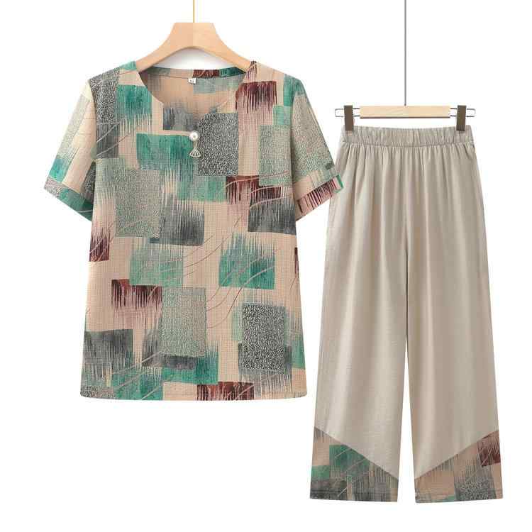 セットアップ レディース ミセス ゆったり らくちん 半袖 薄手 2点セット 体型カバー 上品 カジュアル 春夏 60代 70代 シニア お母さん 普段使い 部屋着 リラックスウェア