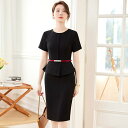 ワンピース レディース ドッキングワンピース ウエストマーク スリムフィット シワ防止 オフィス 制服 事務服 接客 受付 美容院 フロント 通勤 ミディ丈 タイトスカート 半袖 無地 上品 エレガント 夏(x2)