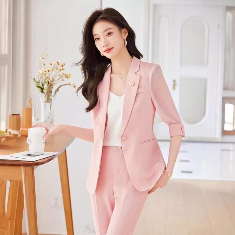 セットアップ レディース 春夏 高級感 おしゃれ 七分袖 テーラードジャケット パンツスーツ オフィスカジュアル ビジネス 通勤 フォーマル 2点セット(x2)