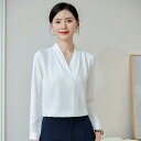 ブラウス レディース 長袖 シフォン Vネック 高級感 きれいめ 上品 ノンアイロン イージーケア オフィス ビジネス 通勤 スーツ インナー スリムフィット 白 黒 春秋(x2)