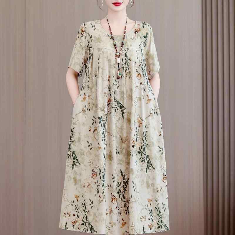 ワンピース ミセス ママ 再生繊維 ゆったり 大きいサイズ 春夏 ロング丈 お出かけ カジュアル おしゃれ 体型カバー