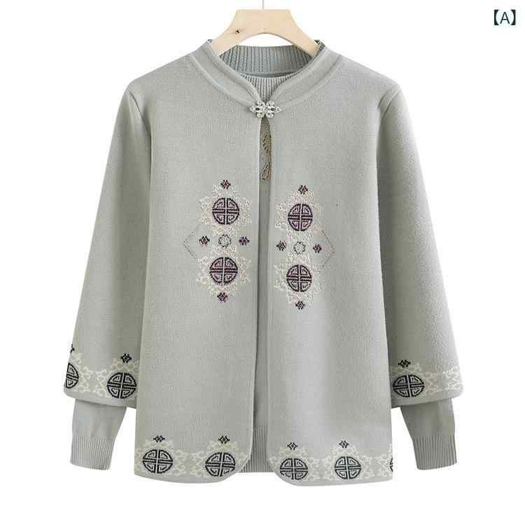 ニットアンサンブル レディース ミセス 中高年女性用 長袖 カーディガン セーター 2点セット 厚手 ゆったり 体型カバー 花柄 秋冬 お出かけ着 上品カジュアル