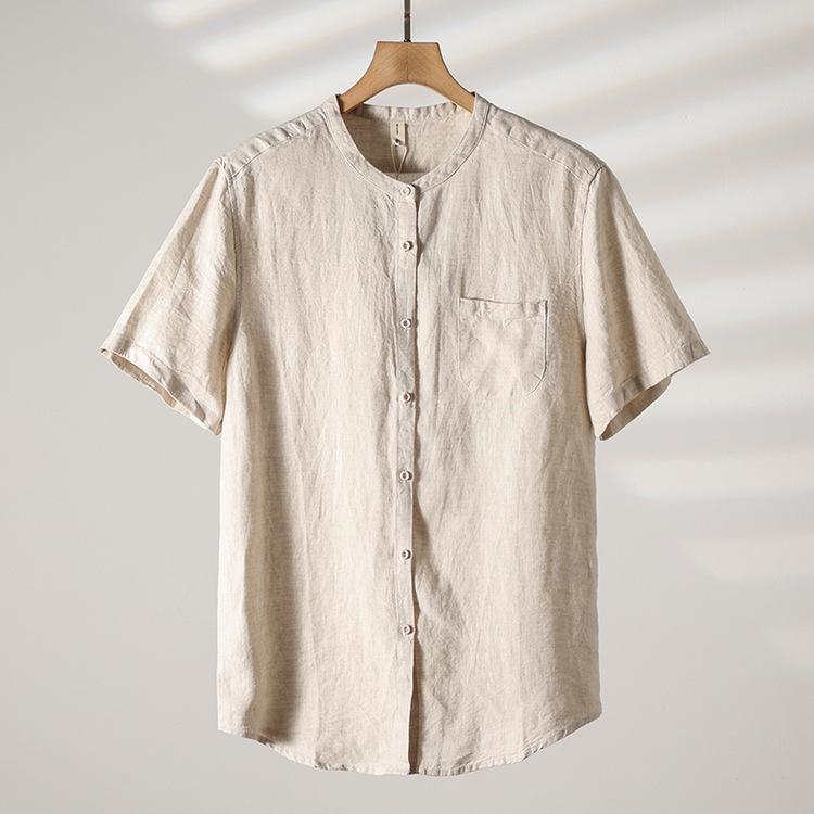 シャツ メンズ カジュアル ゆったり スタンドカラー 半袖 薄手 通気性 抗菌 シワになりにくい 春夏 涼しい ポリエステル素材 着回し抜群