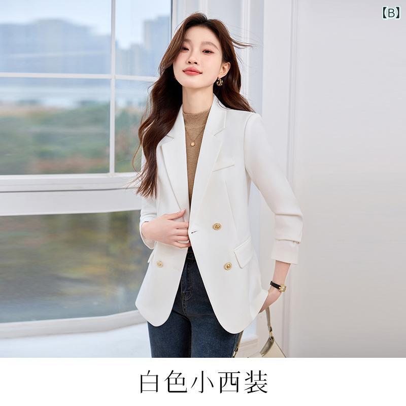 テーラードジャケット レディース シワになりにくい 低身長向け 通勤 オフィス カジュアル ストリート系 個性的なデザイン 韓国風 レトロ クラシカル 着回し抜群 春秋 グリーン