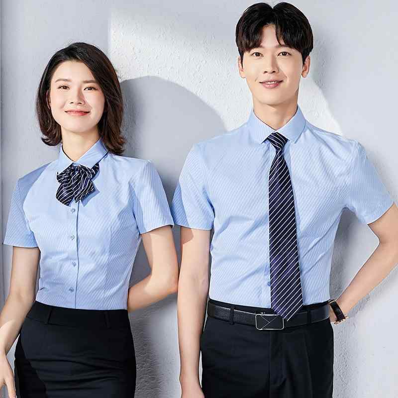 シャツ 男女兼用 春夏 半袖 ノーアイロン 形態安定 ロゴ刺繍 オフィス ビジネス 通勤 フォーマル 制服 ..